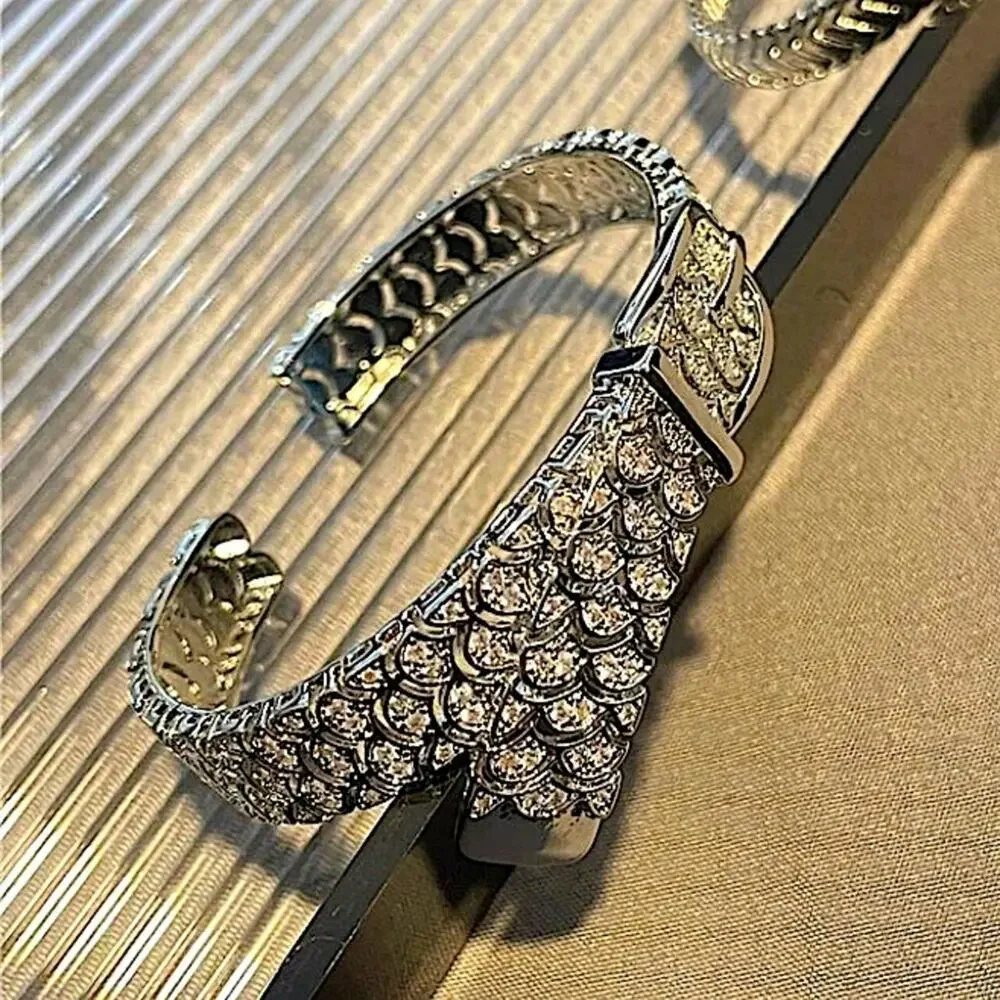 Sterling Silver Buckle Bangle Bracelet, Zircon Cuff Belt Buckle, Minimalist